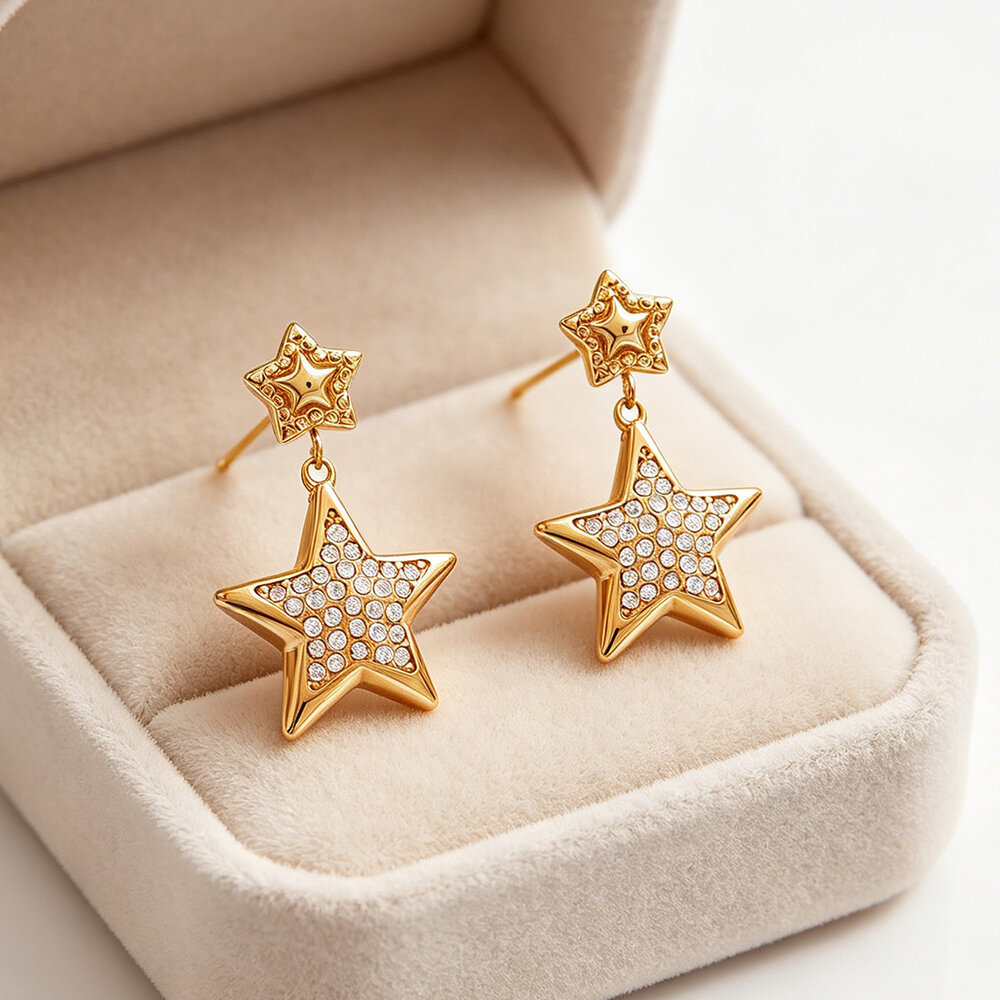 Simple Series Daily Star Stainless Steel Waterproof Gold Color Women's Stud Earrings h5Picture3