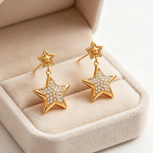 Simple Series Daily Star Stainless Steel Waterproof Gold Color Women's Stud Earrings h5 Picture3