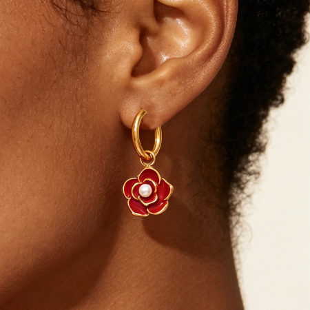 Simple Series Daily Flower Stainless Steel Waterproof   Gold Color  Women's Hoop Earrings