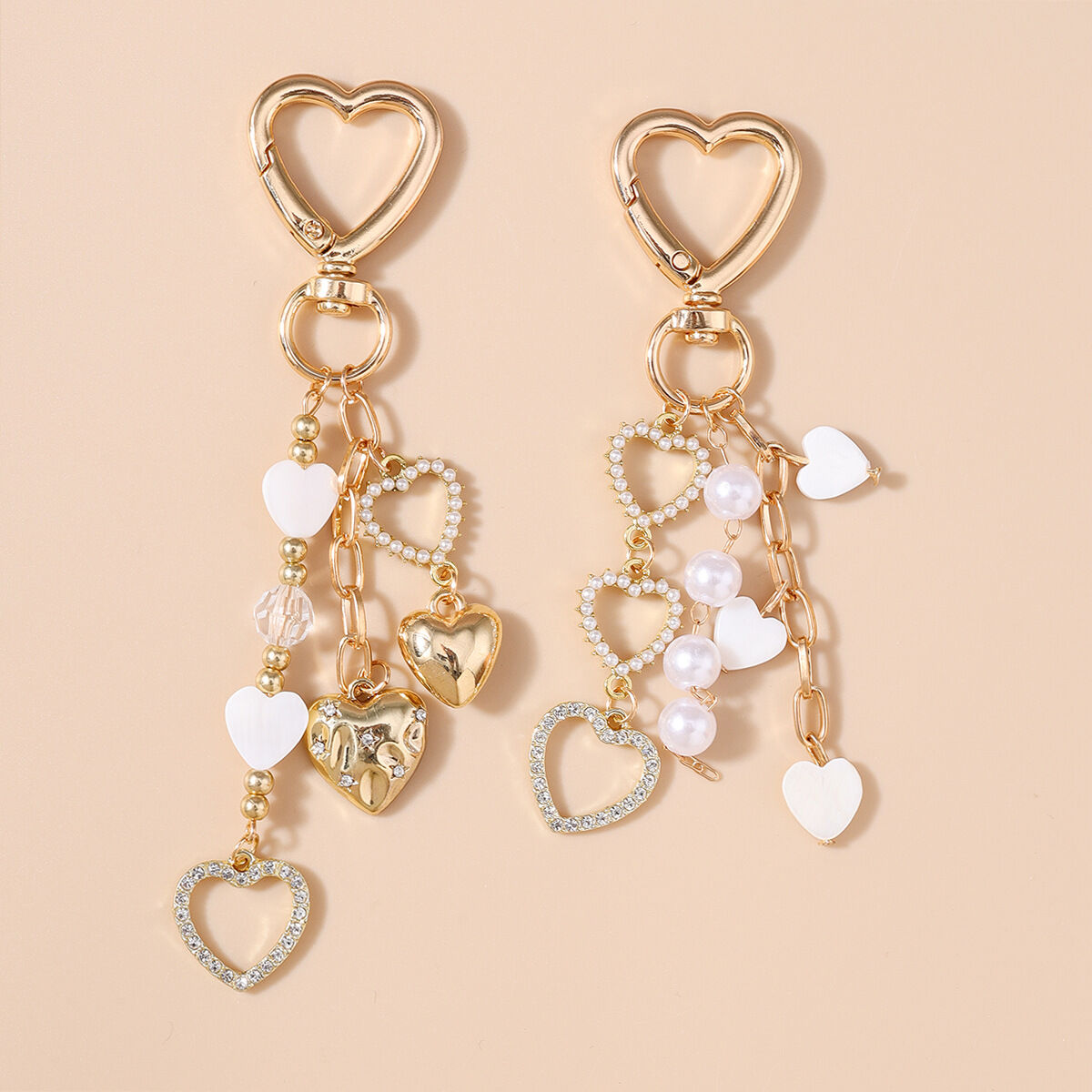 Romantic Series Simple Heart Beads Chain Alloy Rhinestone Bag Charms