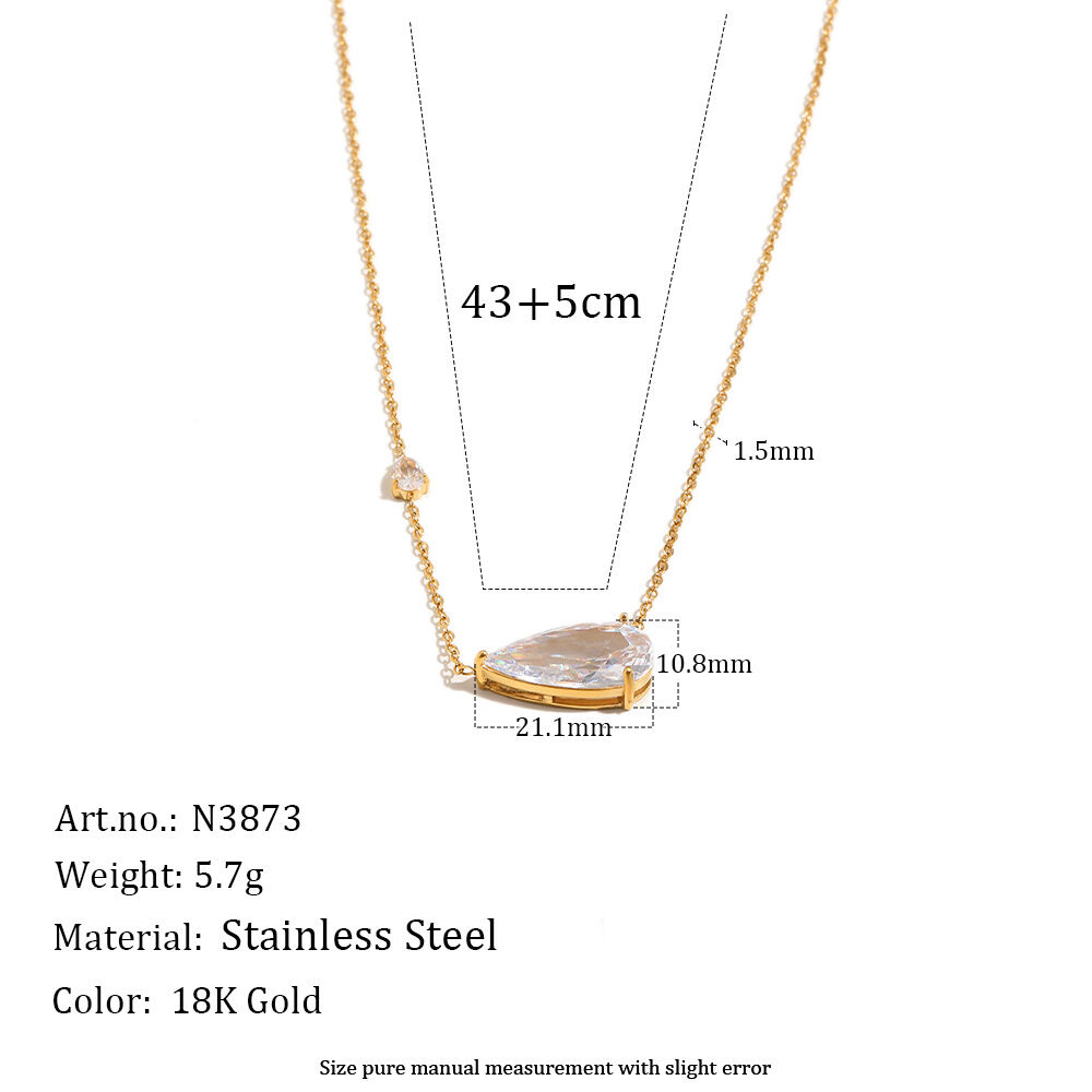 Simple Droplet Stainless Steel Waterproof Gold Color Zircon Women's Pendant Necklaces 