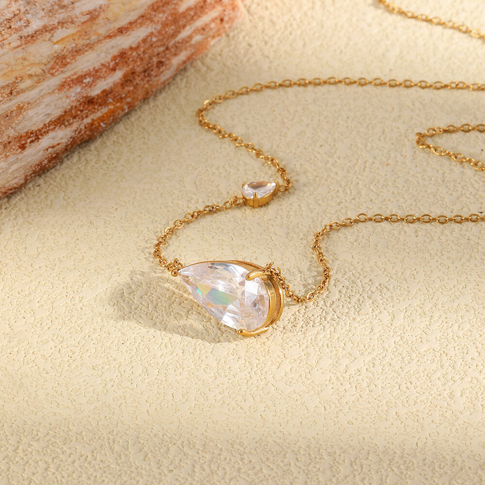 Simple Droplet Stainless Steel Waterproof Gold Color Zircon Women's Pendant Necklaces Picture2