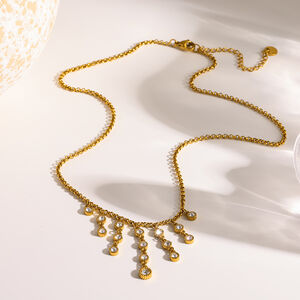 Luxurious Patchwork Geometric Shape Stainless Steel Waterproof Gold Color Zircon Women's Pendant Necklaces h5 Picture4