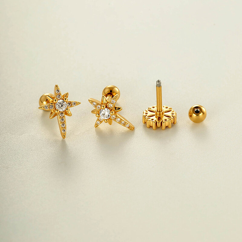 Simple Flower Copper   Gold Color  Zircon Women's Piercing Earrings h5 Picture3