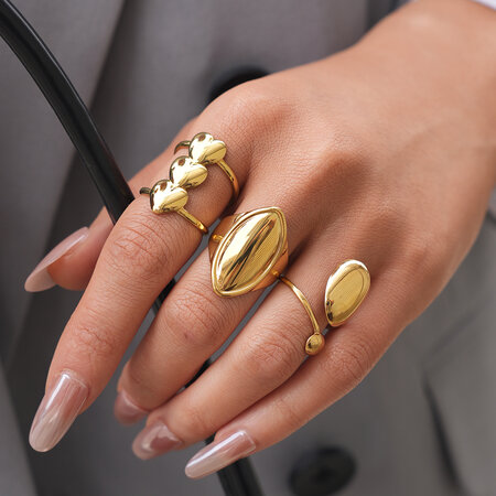Simple Series Daily Irregular Shape Heart Stainless Steel Waterproof Gold Color Statement Rings