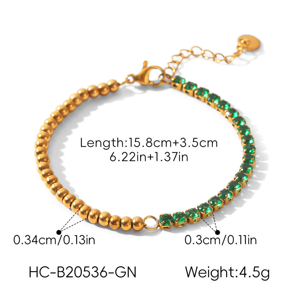 Pulseras de cadena para mujer de acero inoxidable, impermeables, color dorado y con circonitas, de la serie Simple Daily Beads. h5Imagen2