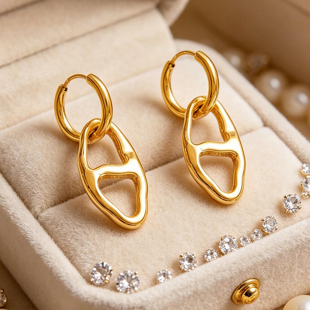 Simple Daily Animal Stainless Steel Waterproof Gold Color Women's Hoop Earrings h5Picture3