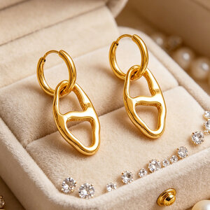 Simple Daily Animal Stainless Steel Waterproof Gold Color Women's Hoop Earrings h5 Picture3