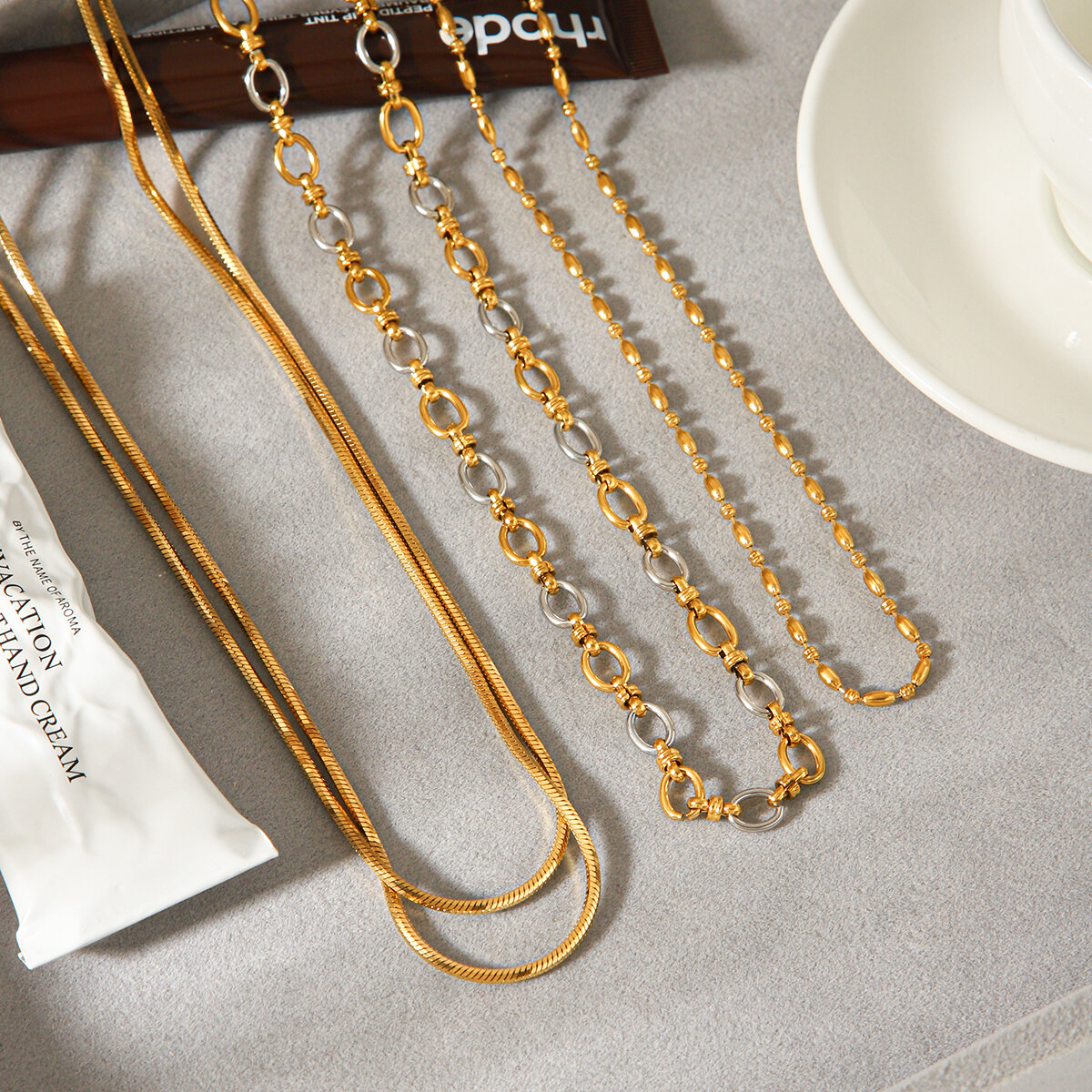 Eenvoudige serie dagelijkse ketting, roestvrij staal, waterdicht, goudkleurig, damesketting