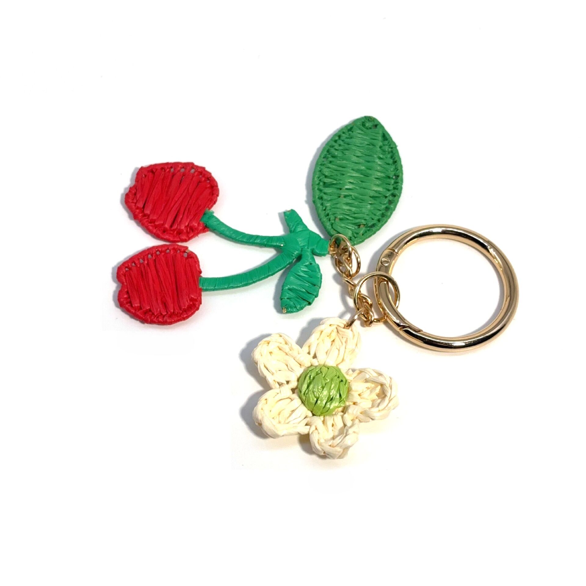 Simple Series Sweet Flower Cherry Woven Raffia Keychain Bag Charms Picture3