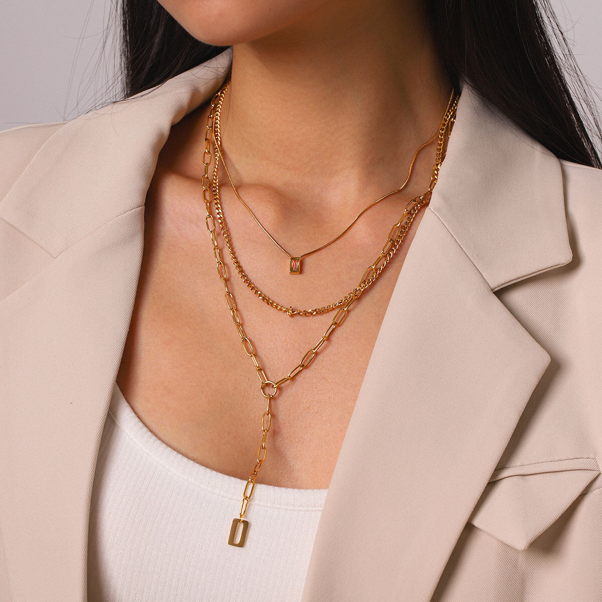 Simple Series Daily Chain Stainless Steel Waterproof   Gold Color  Women's Layered Necklaces