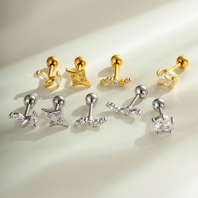 Orecchini da piercing da donna semplici a forma di fiore e cuore, color rame e oro, con zirconi. h5Immagine4