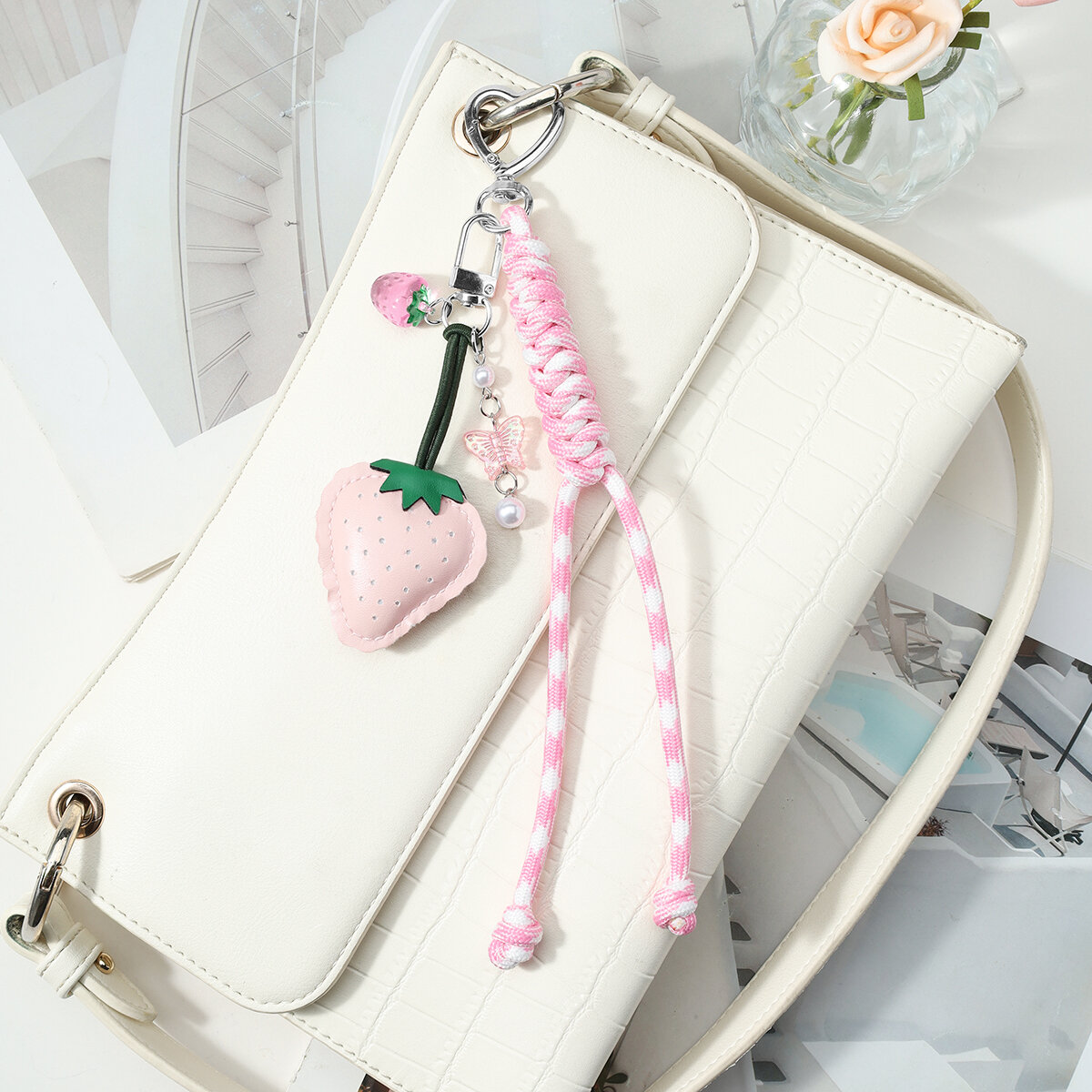 Simple Series Sweet Solid Color Strawberry Butterfly PU Women's Bag Charms Picture5