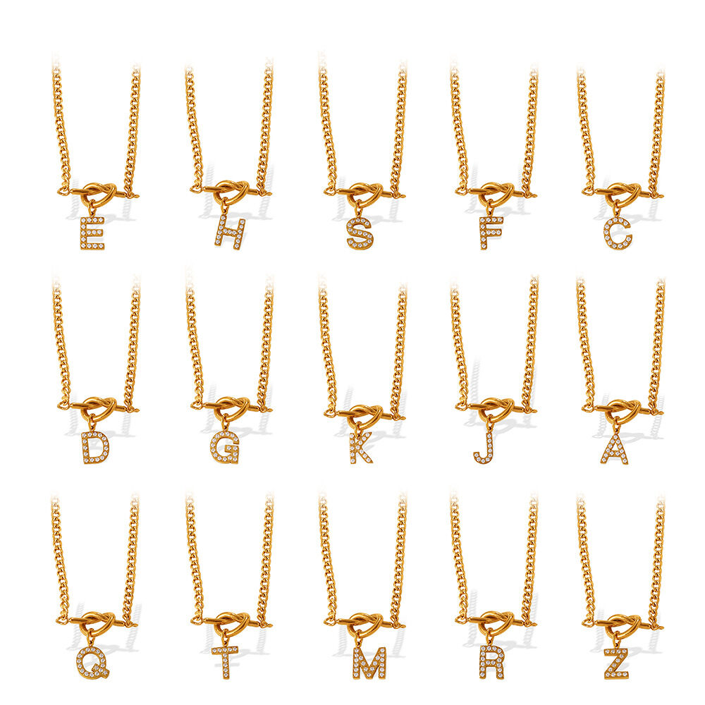 Letter Stainless Steel Waterproof Gold Color Zircon Women's Pendant Necklaces h5 Picture4