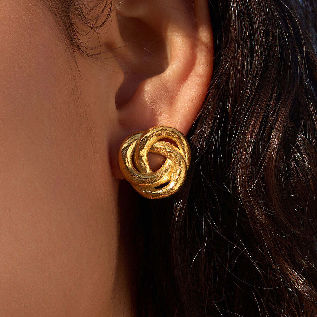 Daily Twist Stainless Steel Waterproof Gold Color Women's Stud Earrings