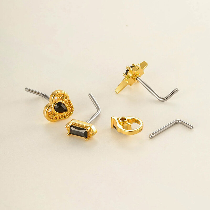Schlichter Nasenstecker für Damen in Herzform, kupfergoldfarben mit Zirkonia. h5 Bild3