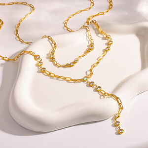 Classic Geometric Shape Stainless Steel Waterproof Gold Color Zircon Women's Pendant Necklaces h5 Picture2