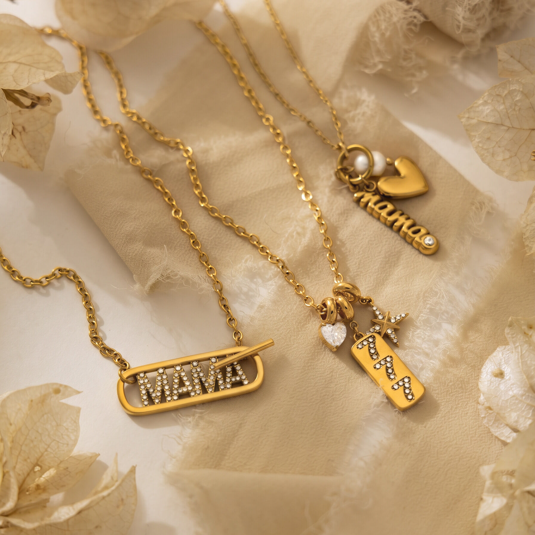 Simple Letter Heart Stainless Steel Waterproof Gold Color Rhinestone Women's Pendant Necklaces