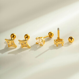 Orecchini da piercing da donna semplici a forma di fiore e cuore, color rame e oro, con zirconi. h5 Immagine3