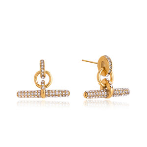 Luxuriöse Serie: Elegante, unregelmäßig geformte, wasserdichte Ohrstecker aus Edelstahl in Goldfarbe mit Zirkonia für Damen. h5 Bild5