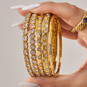 Classic Rectangle Stainless Steel Waterproof Gold Color Zircon Women's Bangles h5 Picture3
