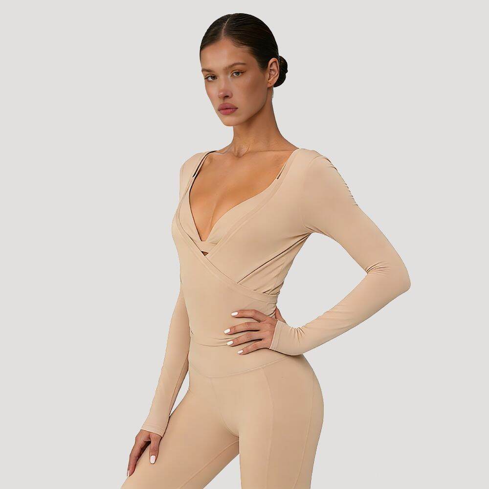 V Neck Tie Strap Ballet Style Solid Color Sports Tops h5Picture5
