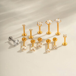Simple Geometric Shape Stainless Steel Waterproof Gold Color Zircon Women's Piercing Earrings h5 Picture4