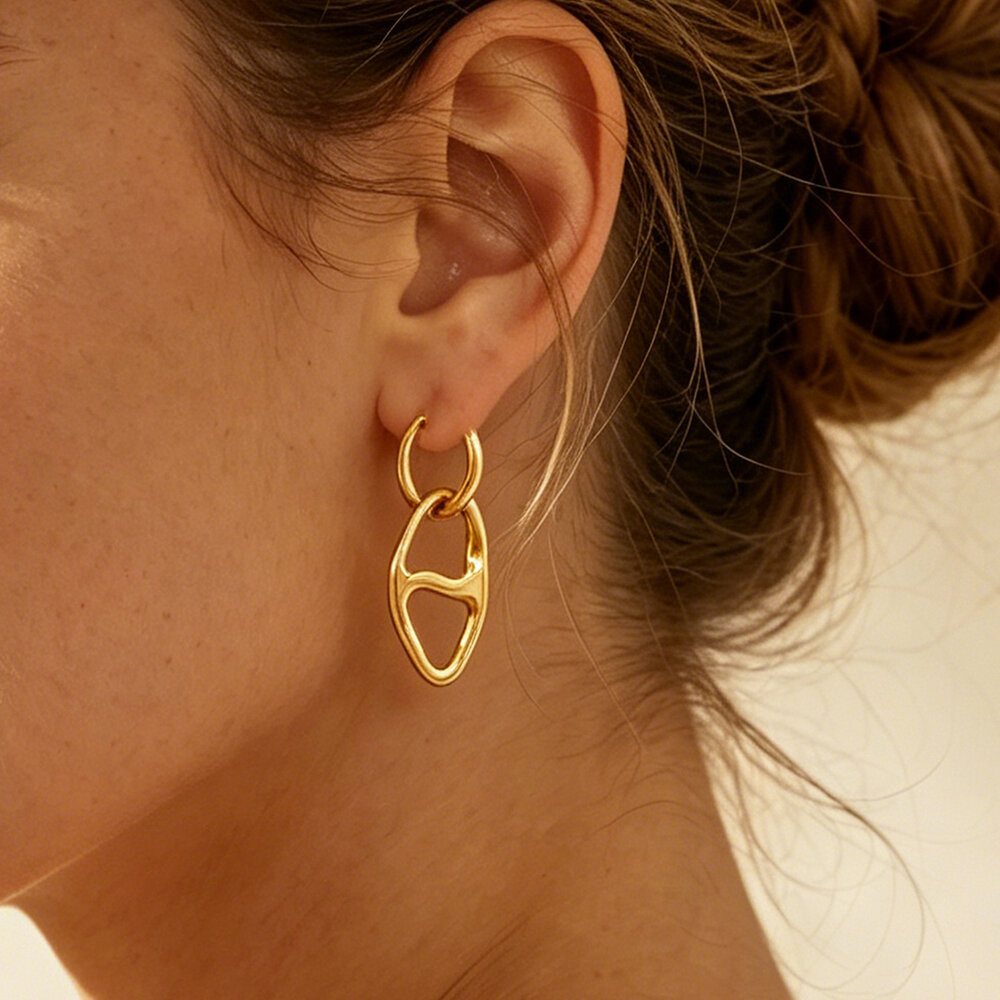 Simple Daily Animal Stainless Steel Waterproof Gold Color Women's Hoop Earrings h5Picture2