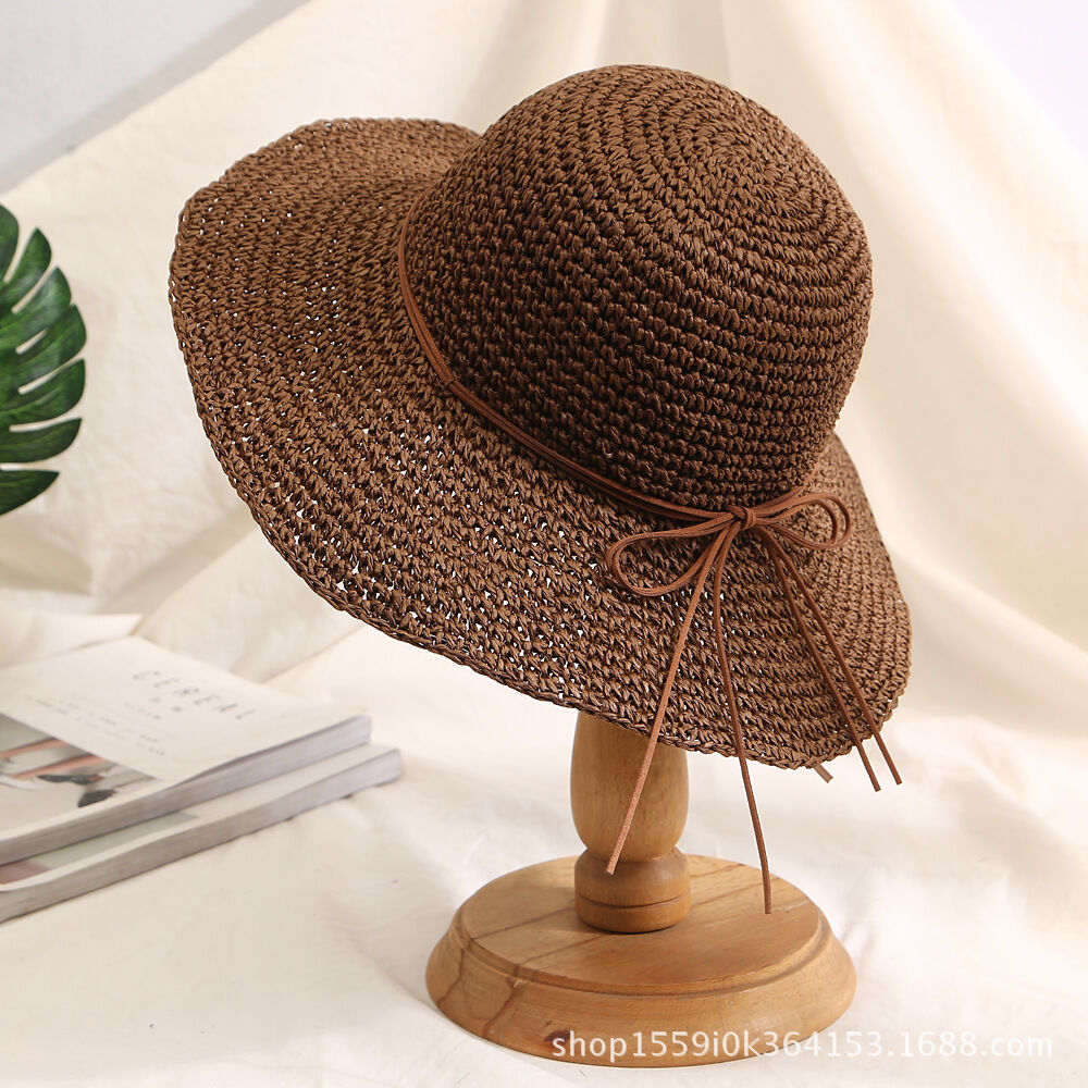 Simple Series Daily Bow Knot Solid Color Raffia Women's Straw Hats h5