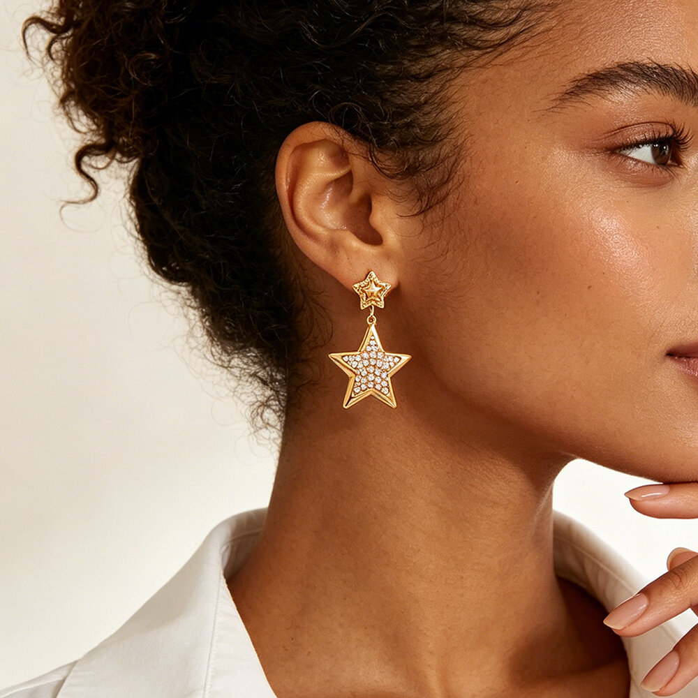 Simple Series Daily Star Stainless Steel Waterproof Gold Color Women's Stud Earrings h5Picture2