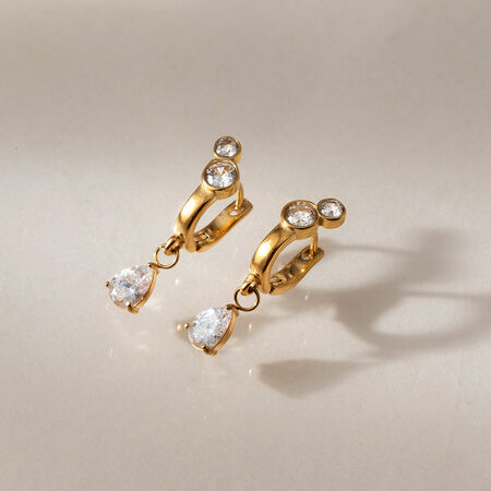 Simple Droplet Stainless Steel Waterproof Gold Color Zircon Women's Drop Earrings