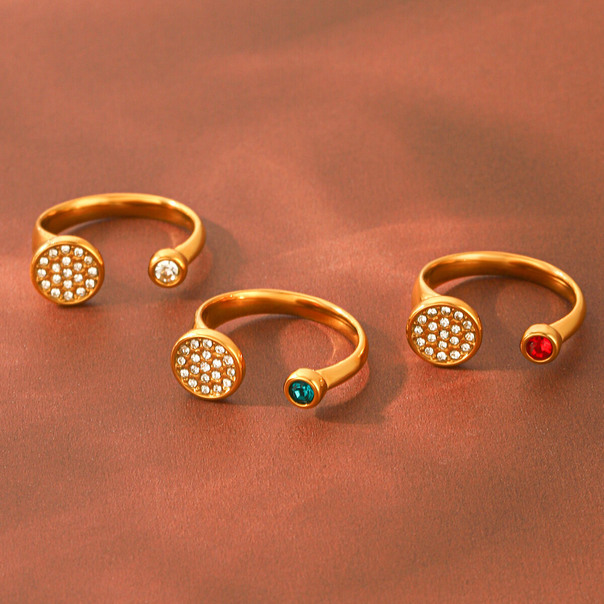 Simple  Daily Circle Lines Stainless Steel Waterproof   Gold Color  Zircon Women's Gemstone Rings h5 Picture5