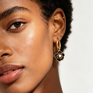 Simple Series Daily Flower Stainless Steel Waterproof Gold Color Women's Hoop Earrings h5 Picture3
