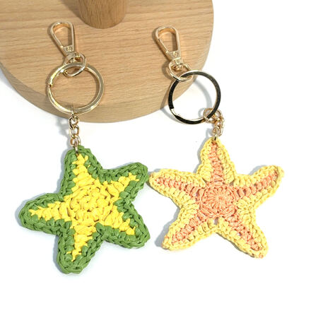 Simple Series Vacation Oceanic Style Woven Starfish Raffia Keychain Bag Charms