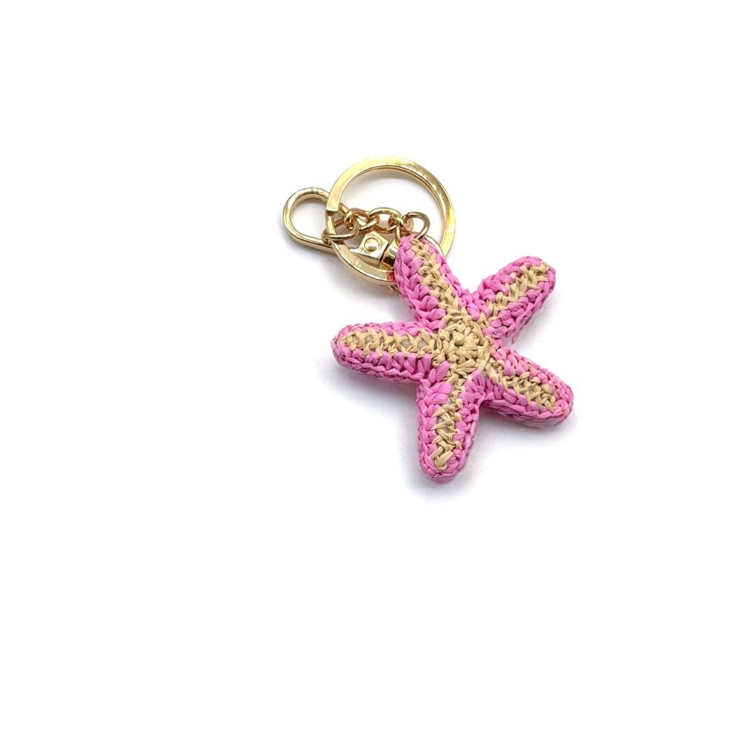 Romantic Series Vacation Oceanic Style Mixed Color Woven Starfish Raffia Bag Charms Keychain h5 Picture3
