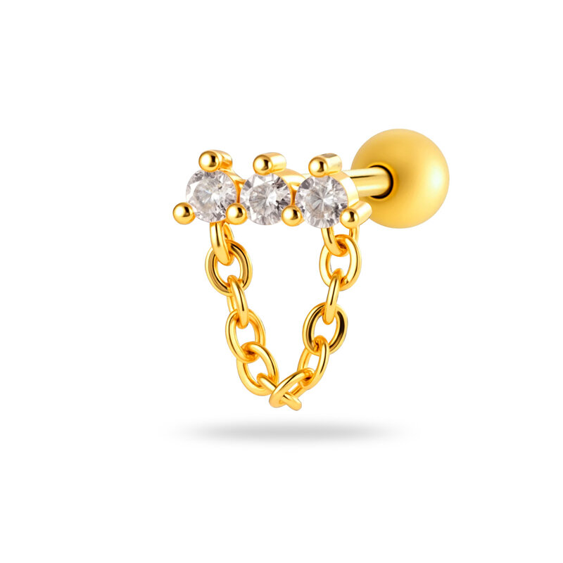 Simple Flower Triangle Moon Copper  Gold Color  Zircon Women's Piercing Earrings 