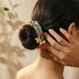 Simple Dopamine Colored Crystal DIY Cherry Blossom Flower Pendant Elastic Women's Scrunchies h5 Picture4