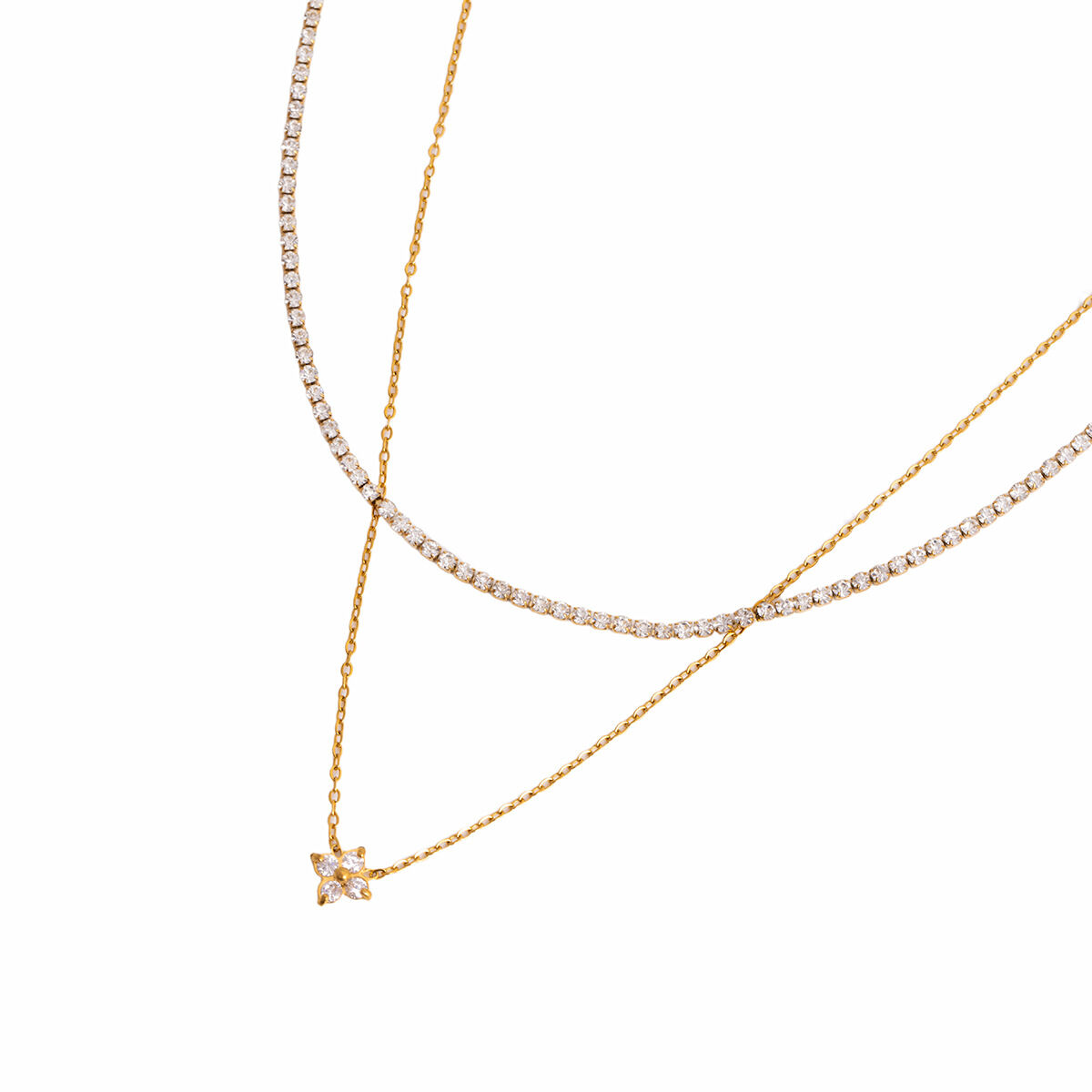 Schlichte, elegante Sternkette aus Edelstahl, wasserdicht, goldfarben, mit Zirkonia – Damen-Mehrlagenkette h5 Bild5