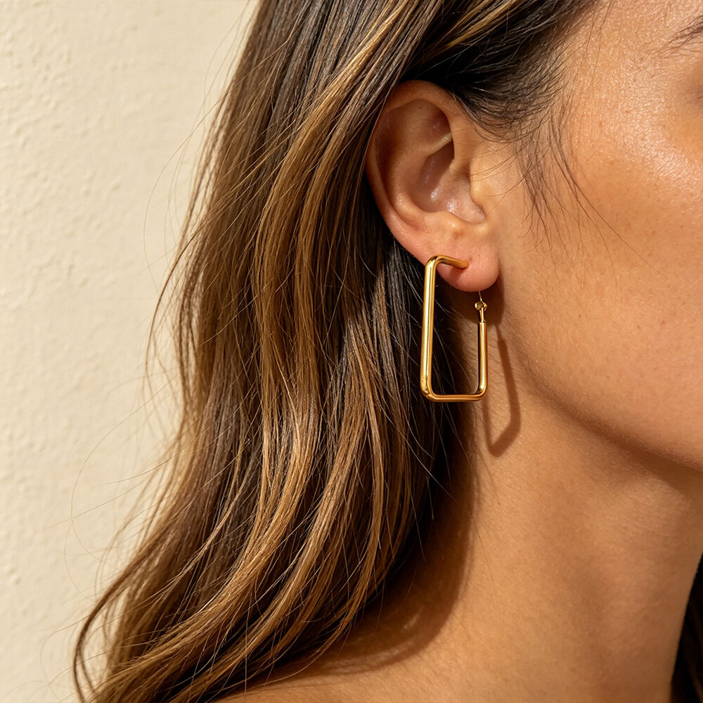 Classic Solid Color Stainless Steel Waterproof Gold Color Women's Hoop Earrings 2