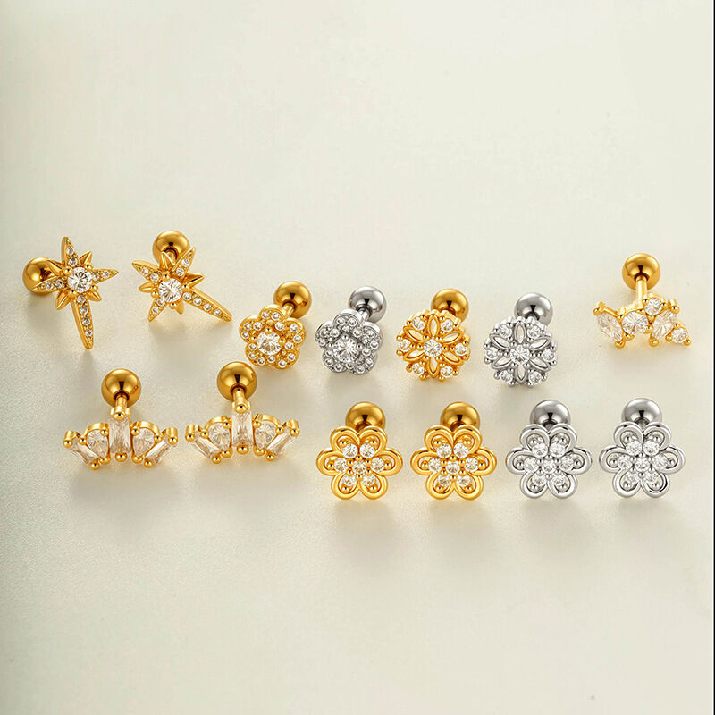 Simple Flower Copper   Gold Color  Zircon Women's Piercing Earrings h5 Picture4