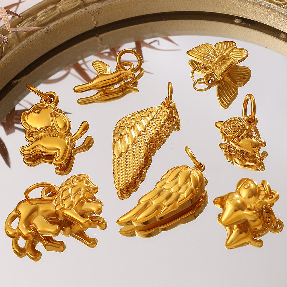 Simple Series Daily Cut Animal Stainless Steel Waterproof   Gold Color  Rhinestone Women's Pendants h5 Picture3