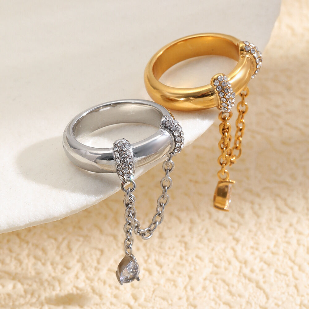 Luxurious Series Punk Tassel Chain Stainless Steel Waterproof   Gold Color  Statement Rings 2