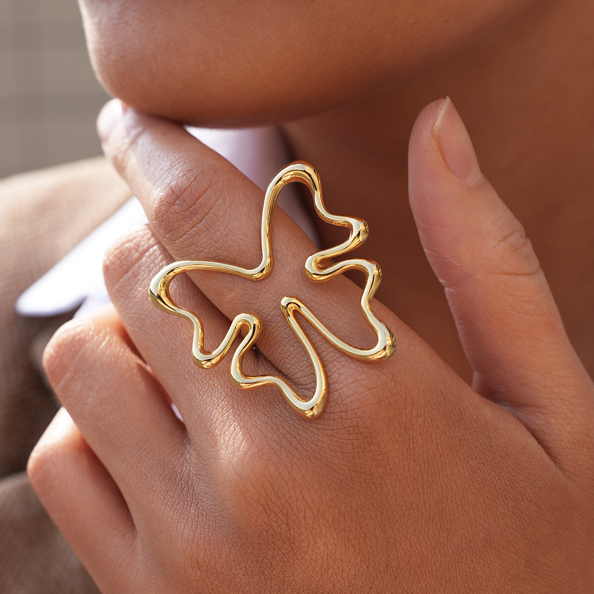 Simple Series Daily Butterfly Stainless Steel Waterproof   Gold Color  Statement Rings 2