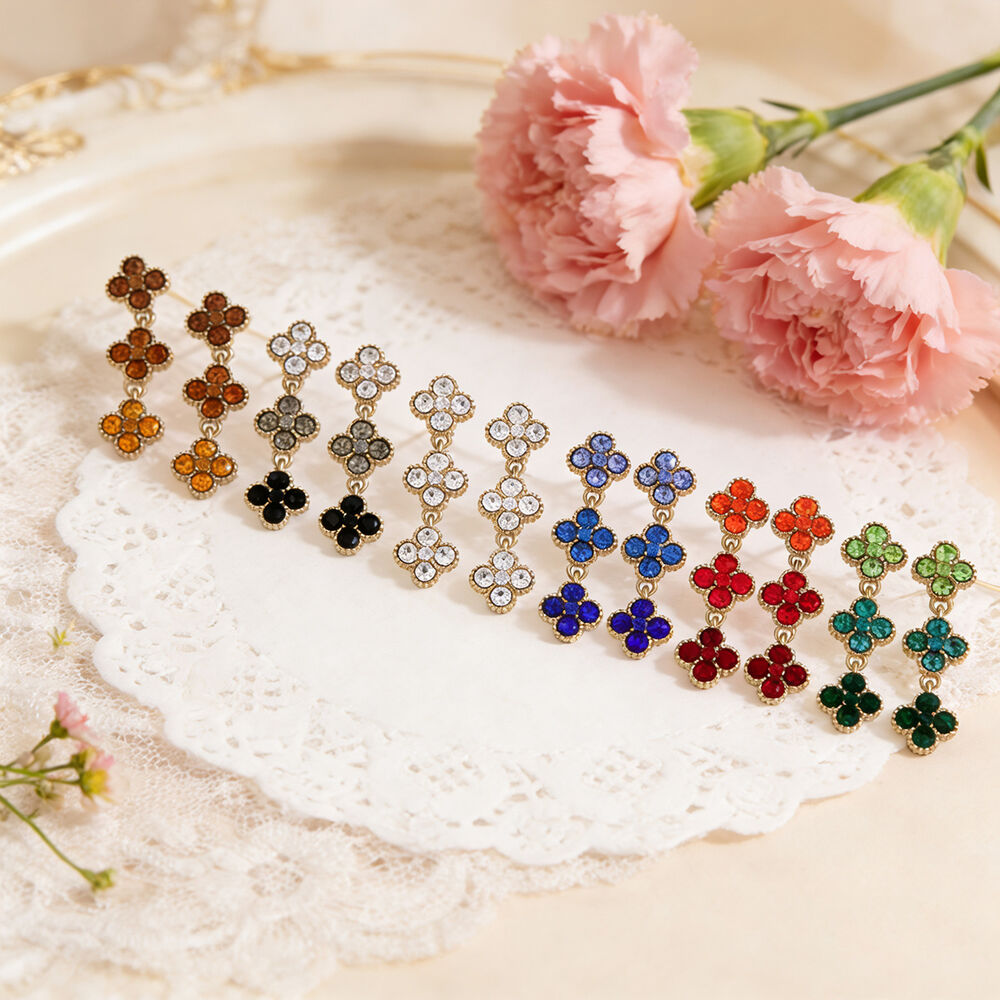 Romantic Series Elegant Flower Stainless Steel Waterproof Gold Color Zircon Women's Dangle Earrings Picture4