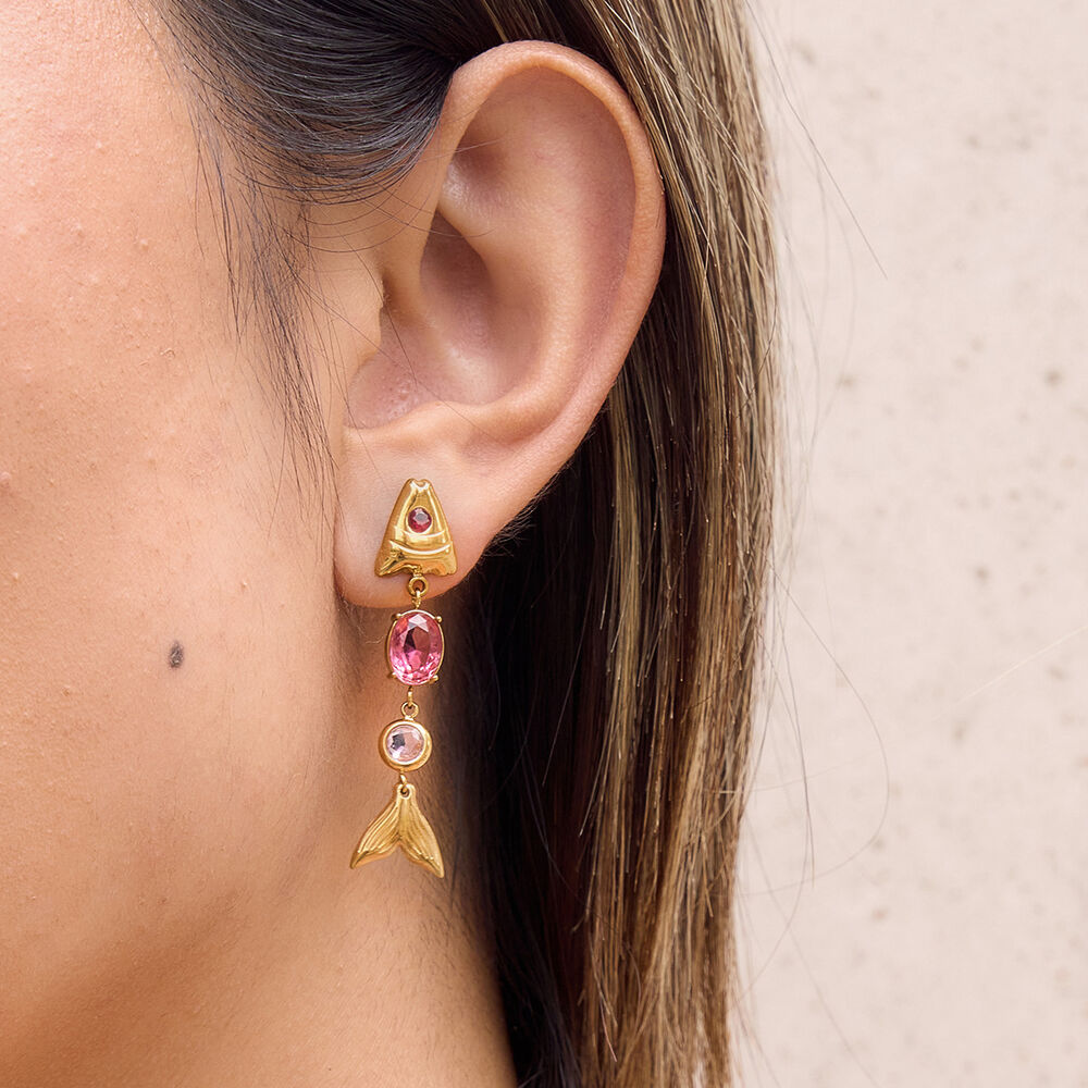 Luxurious Series Retro Fish Stainless Steel Waterproof Gold Color Zircon Women's Dangle Earrings h5Picture4