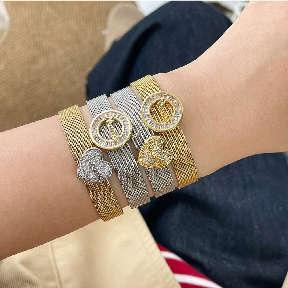 Simple Series Retro Letter Heart Circle Titanium Steel   Gold Color  Zircon Women's Chain Bracelets