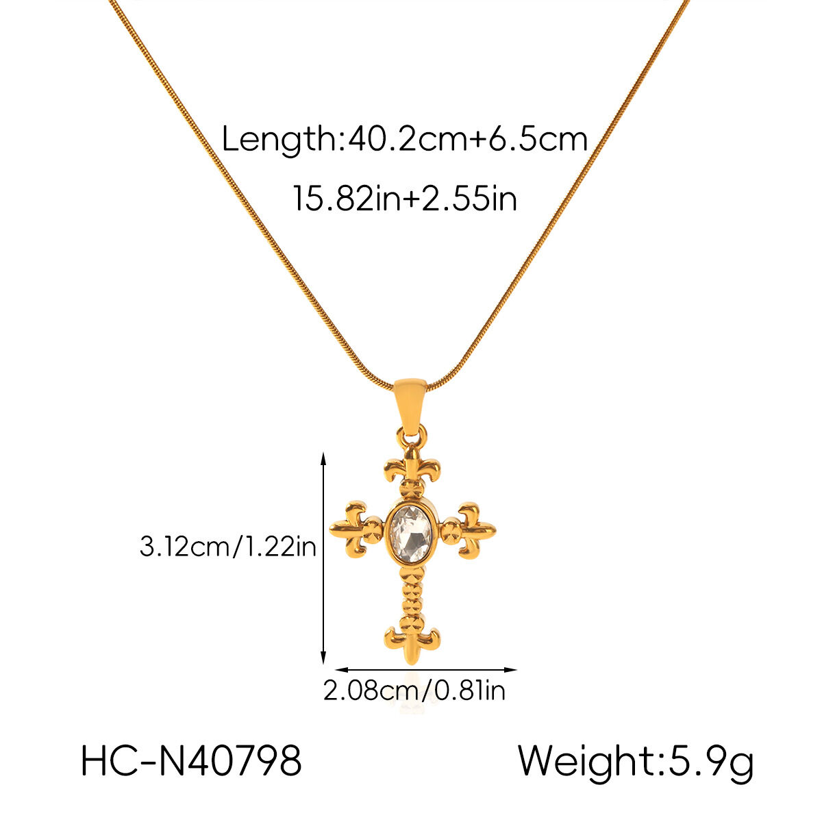 Simple Series Daily Cross Stainless Steel Waterproof   Gold Color  Zircon Women's Pendant Necklaces h5 Picture2