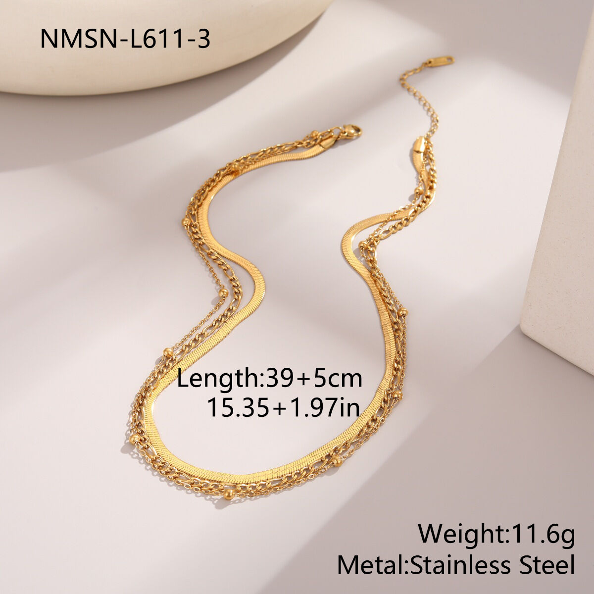 Simple  Daily Irregular Shape Chain Stainless Steel Waterproof   Gold Color  Beaded Necklaces h5 