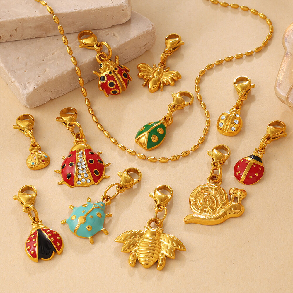 Simple Series Daily Beetle Stainless Steel Waterproof Gold Color Woemn's Pendants h5 Picture2