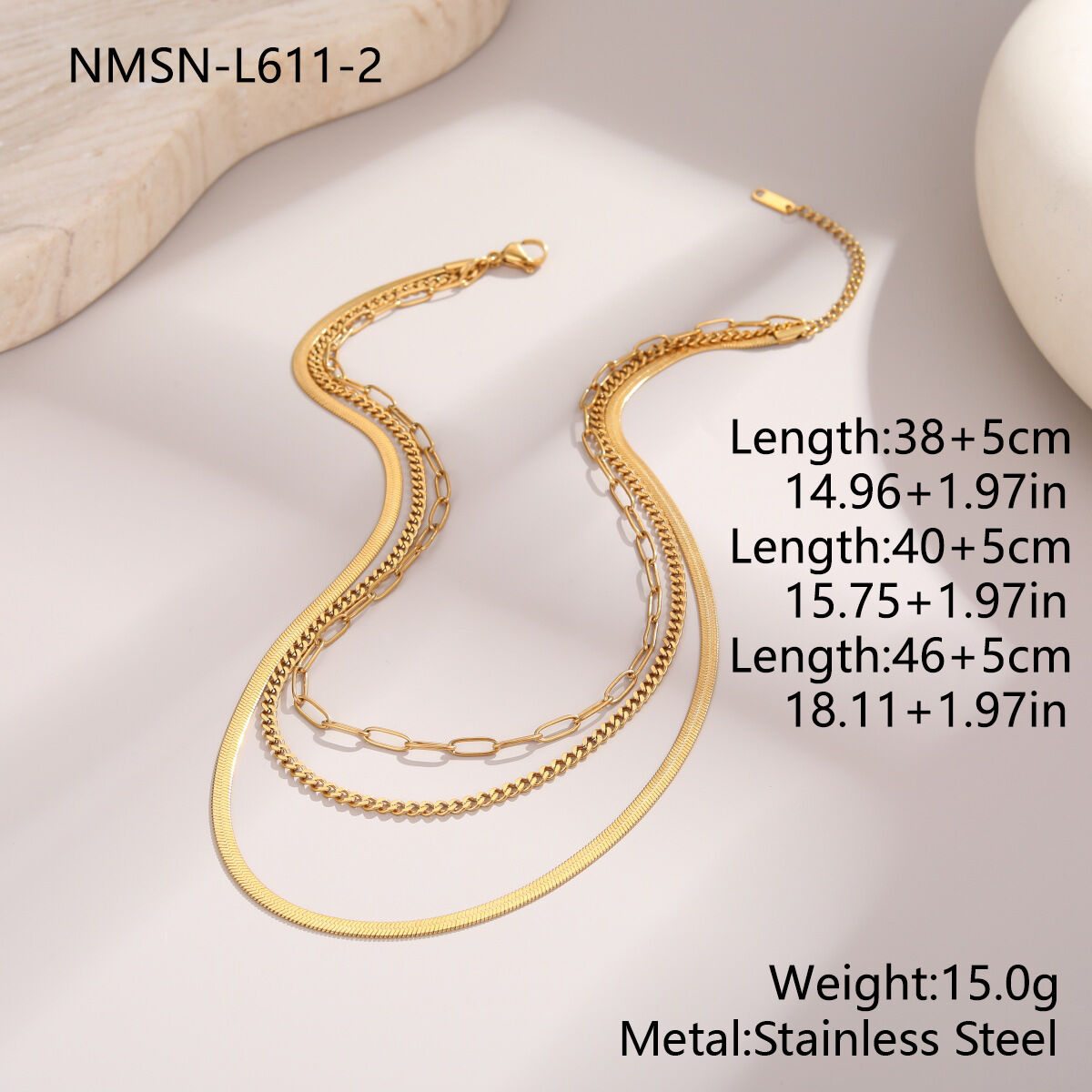 Simple Daily Irregular Shape Patchwork Chain Stainless Steel Waterproof   Gold Color  Women's Chain Necklaces h5 